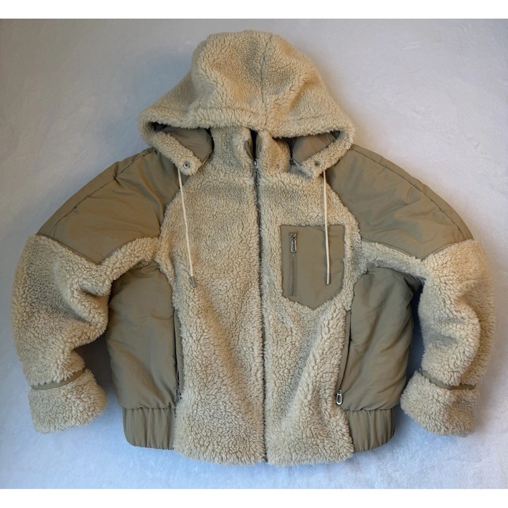 Ba&sh Sherpa Beige Hooded Cropped Jacket Size Medium